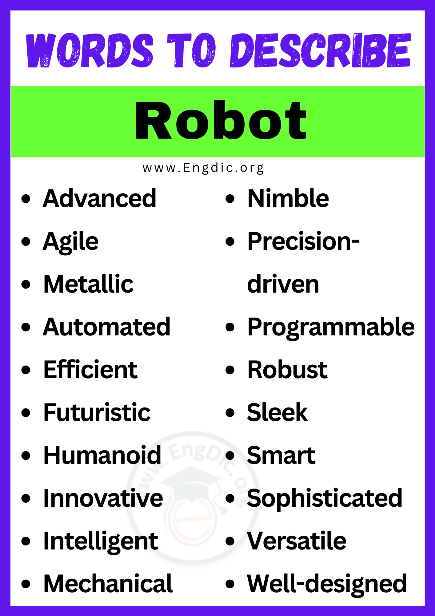 Words to Describe Robot
