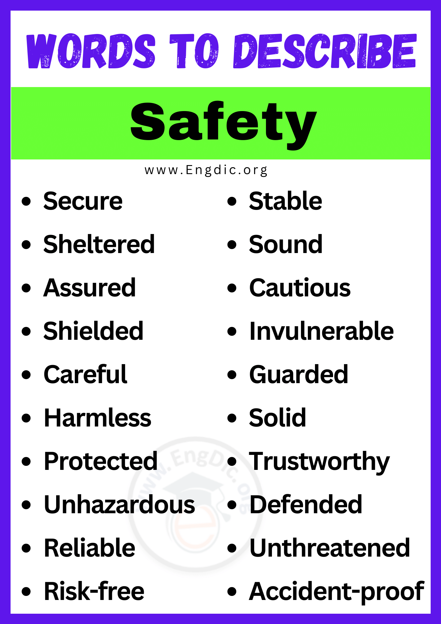 Words to Describe Safety