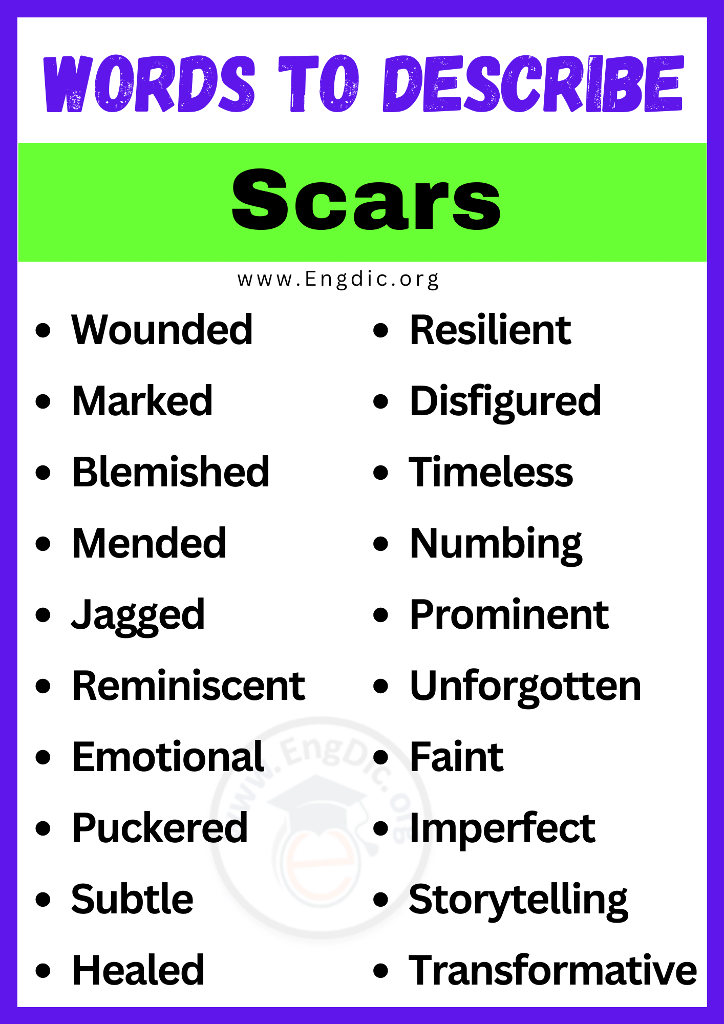 Words to Describe Scars