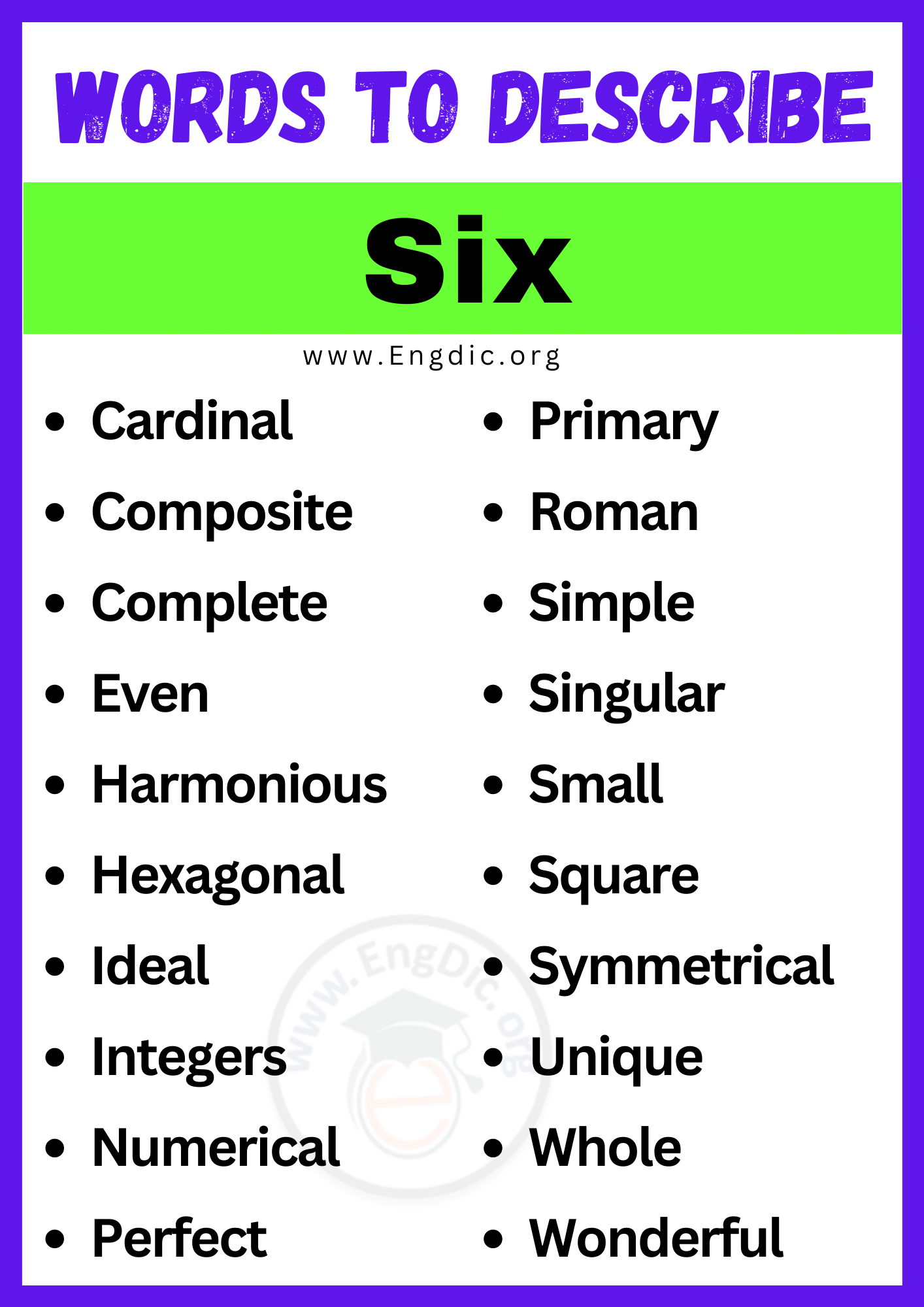 Words to Describe Six