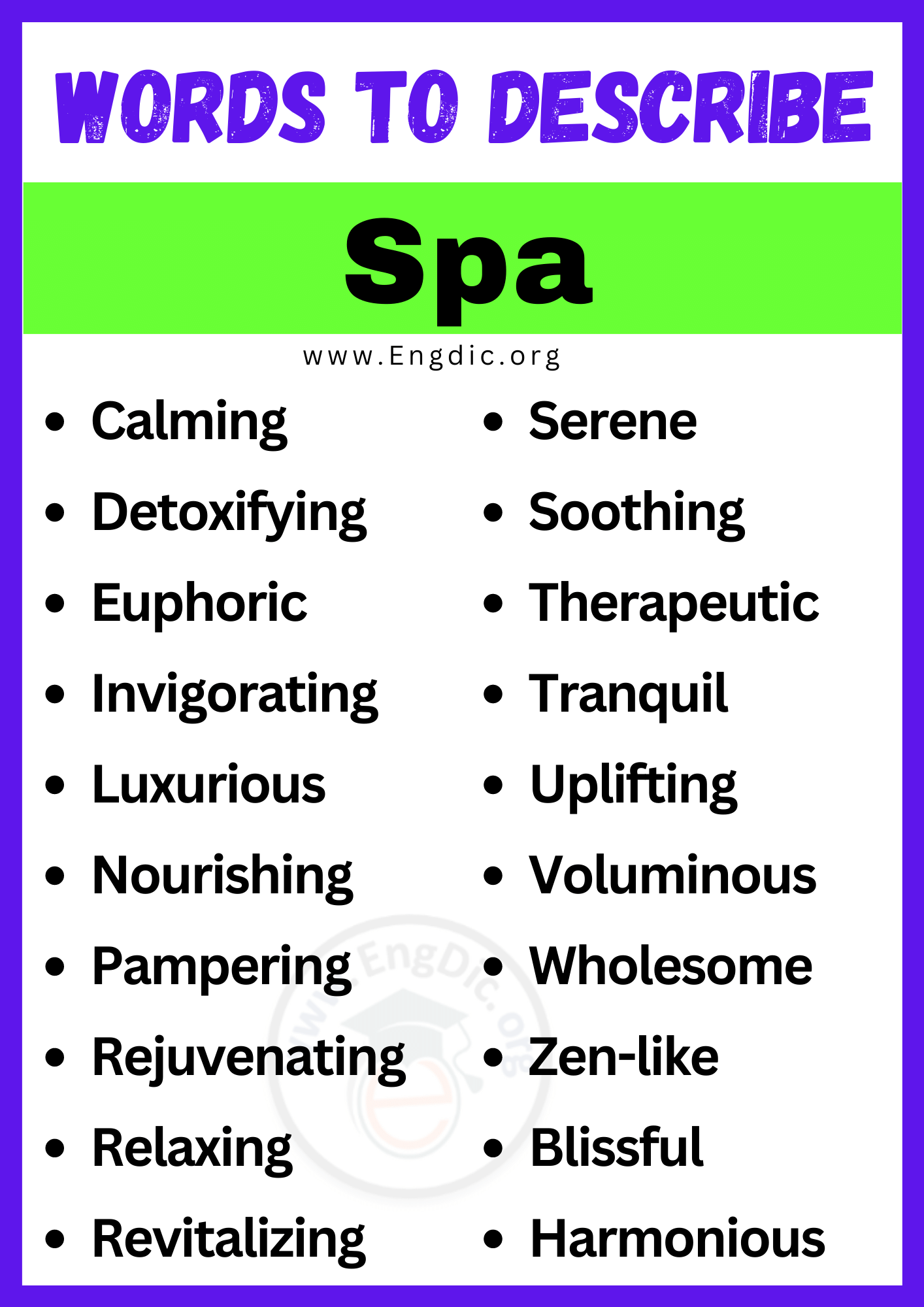 Words to Describe Spa