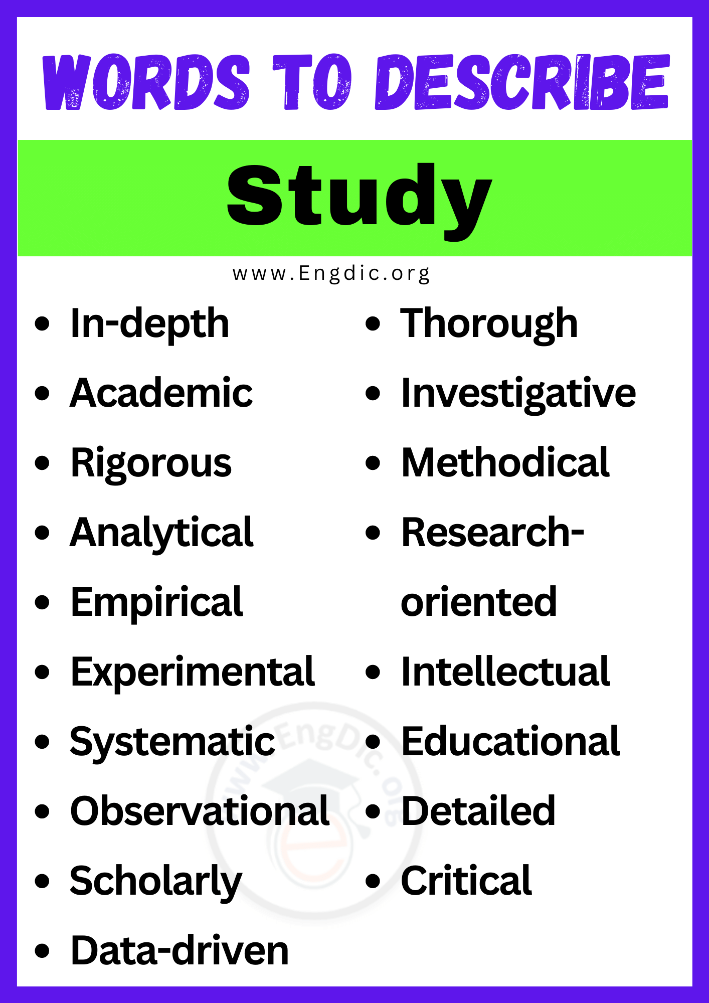 Words to Describe Study
