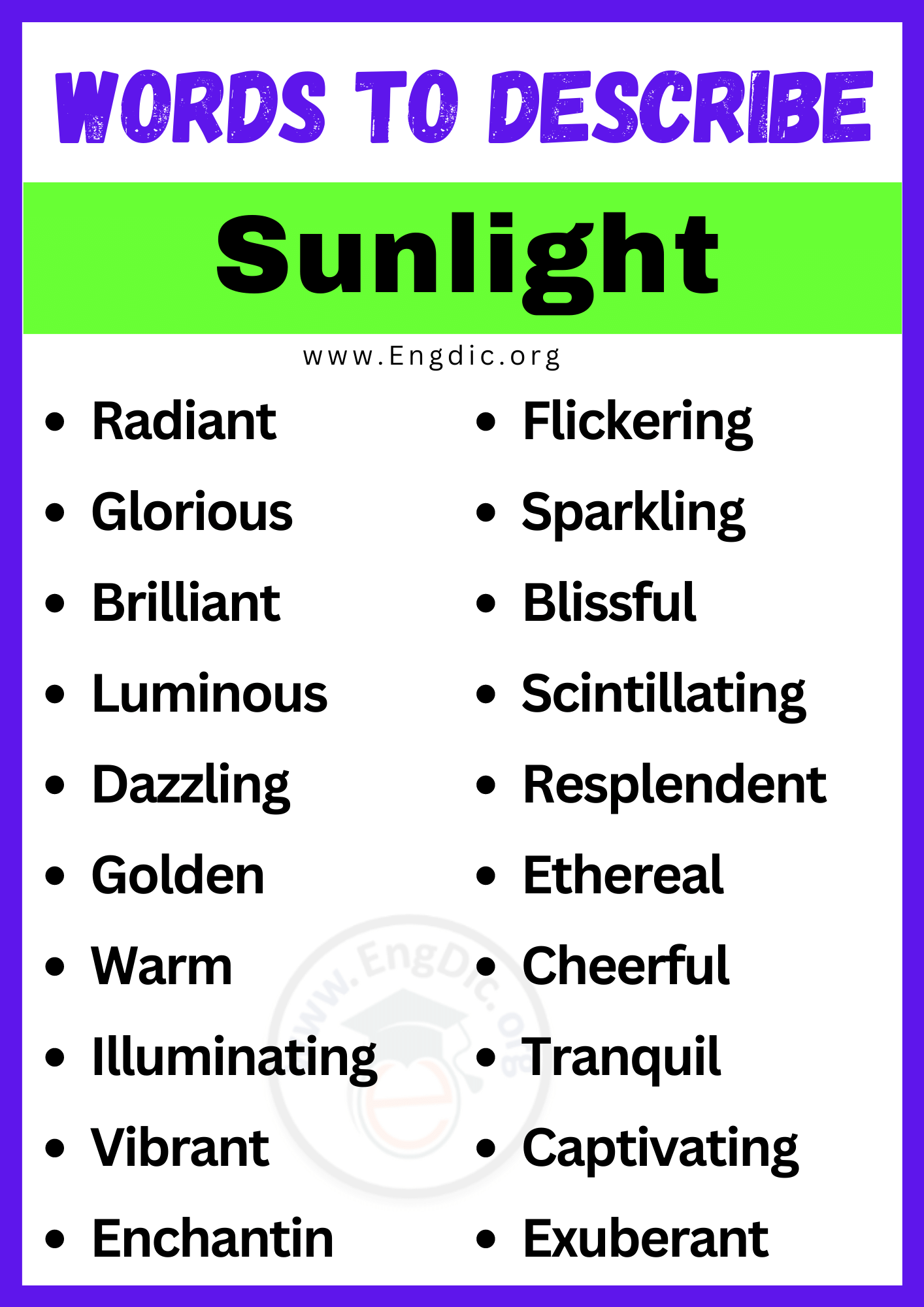 Words to Describe Sunlight
