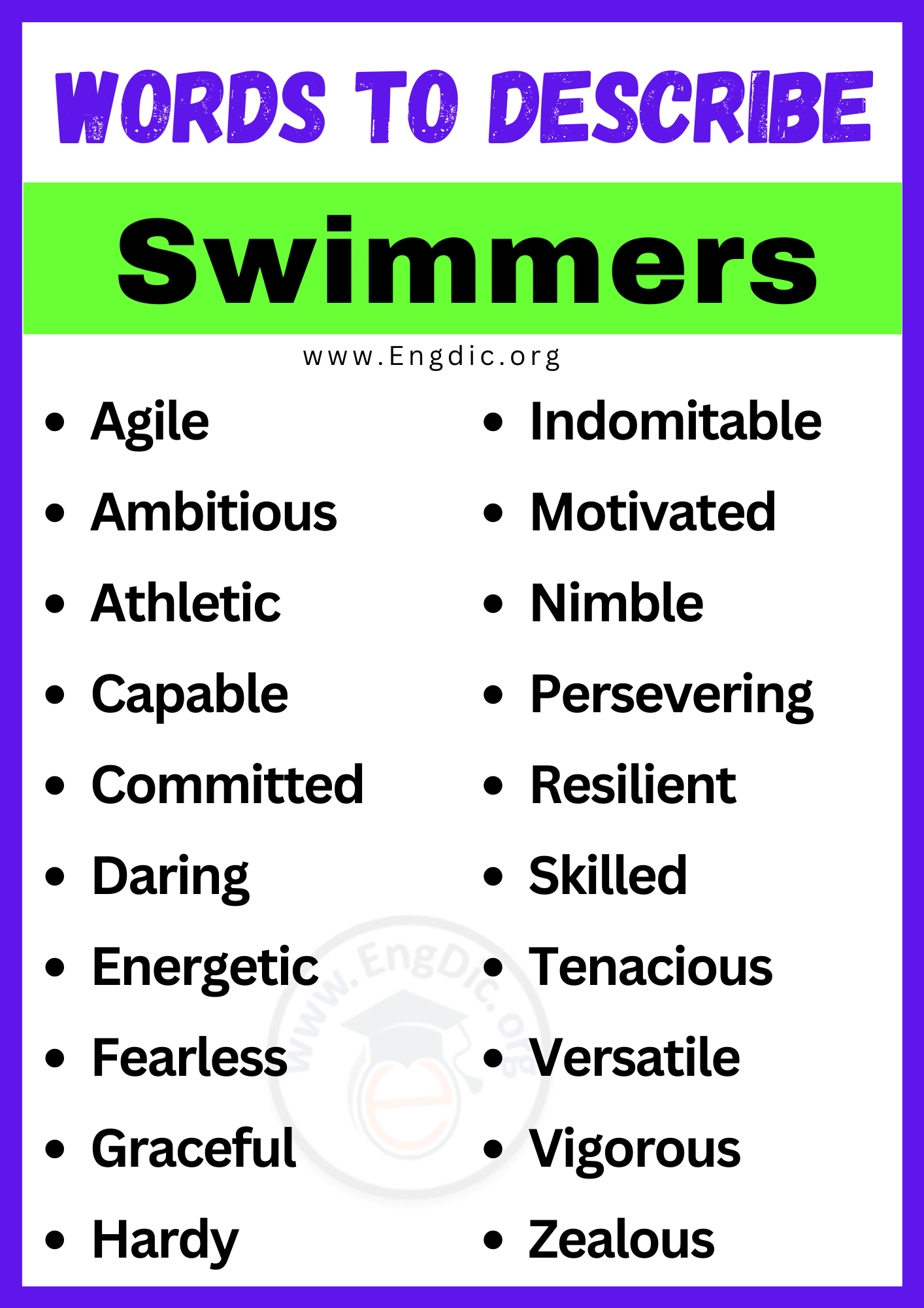 Words to Describe Swimmers Words to Describe Swimmers