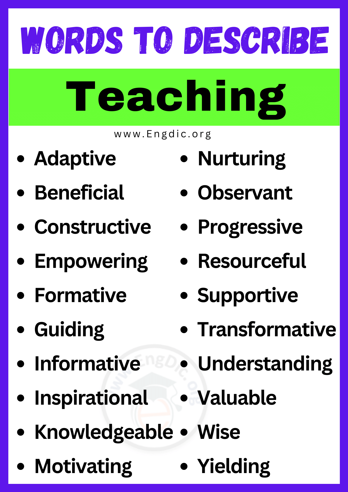 Words to Describe Teaching Words to Describe Teaching