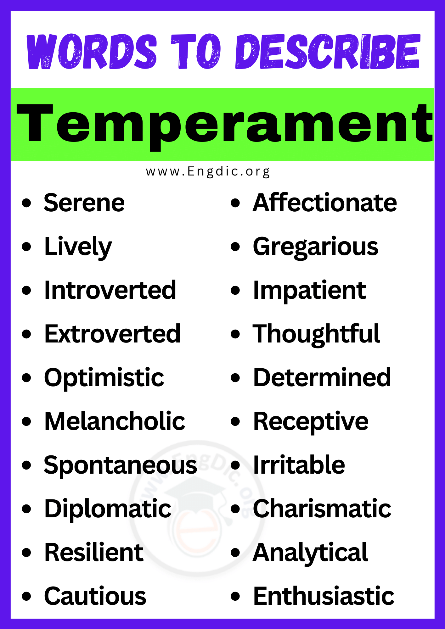 Words to Describe Temperament