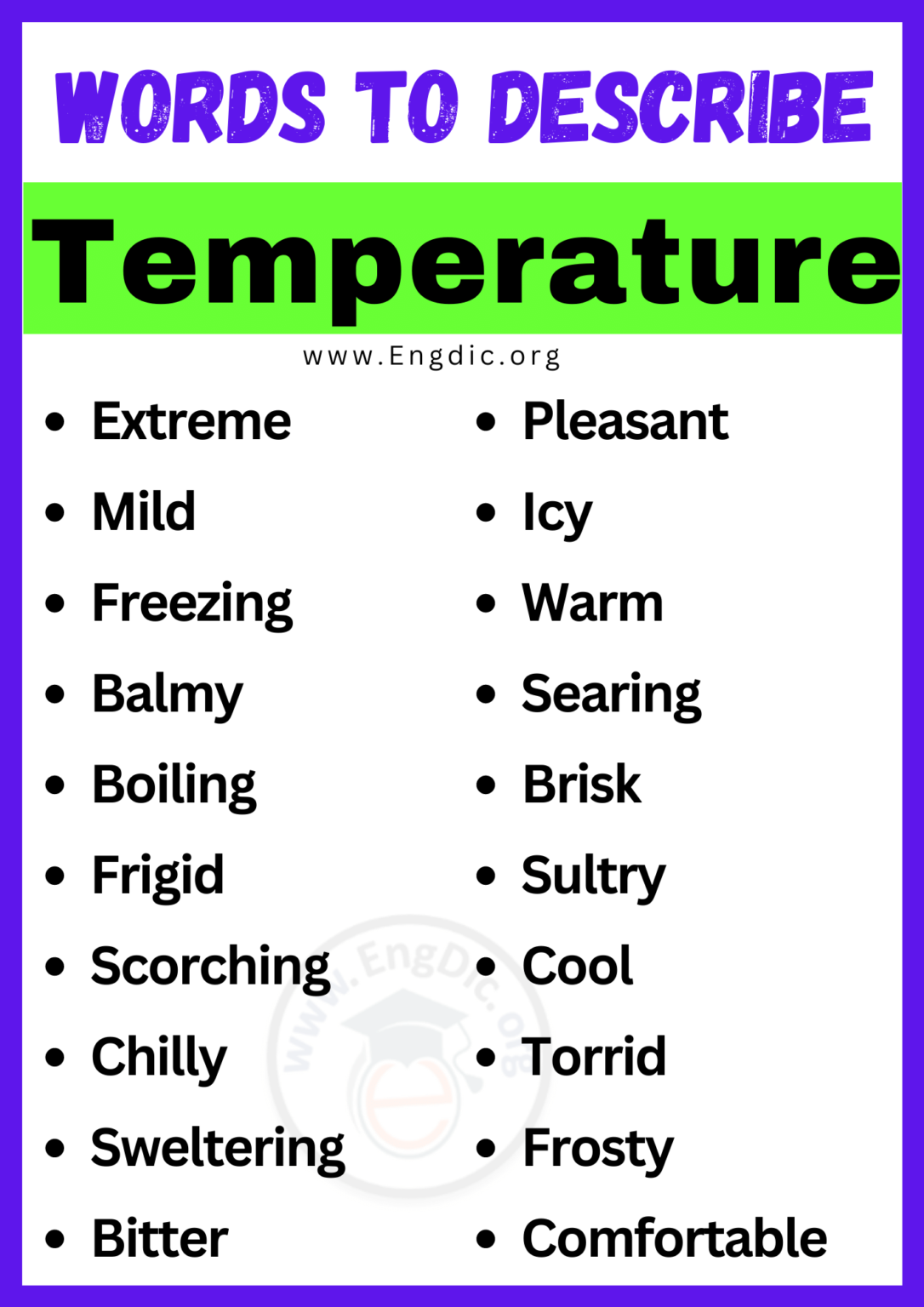 20+ Best Words to Describe Temperature, Adjectives for Temperature - EngDic