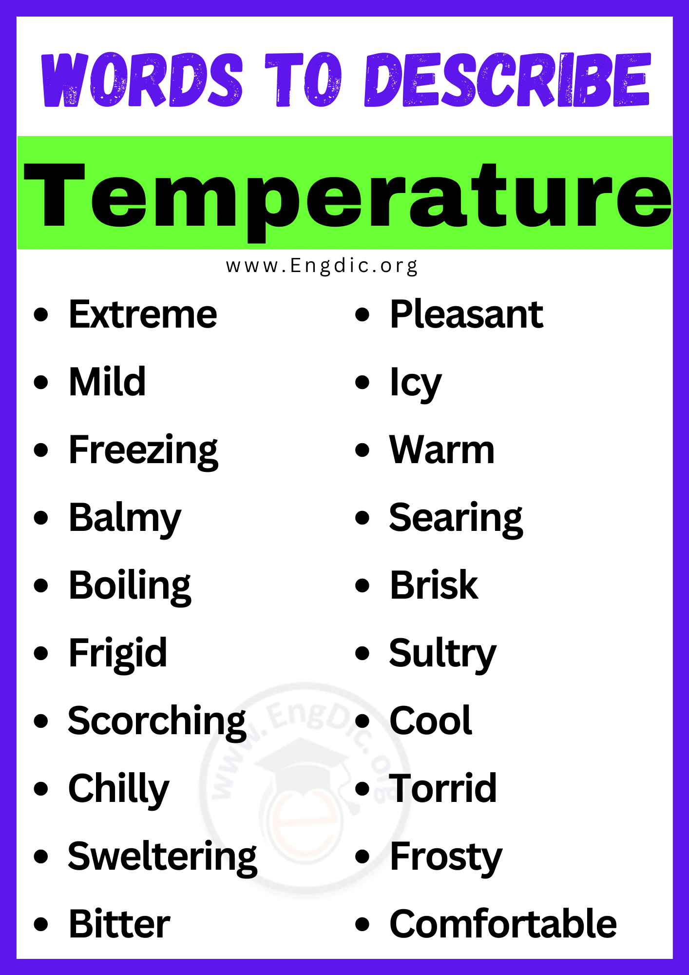 Words to Describe Temperature