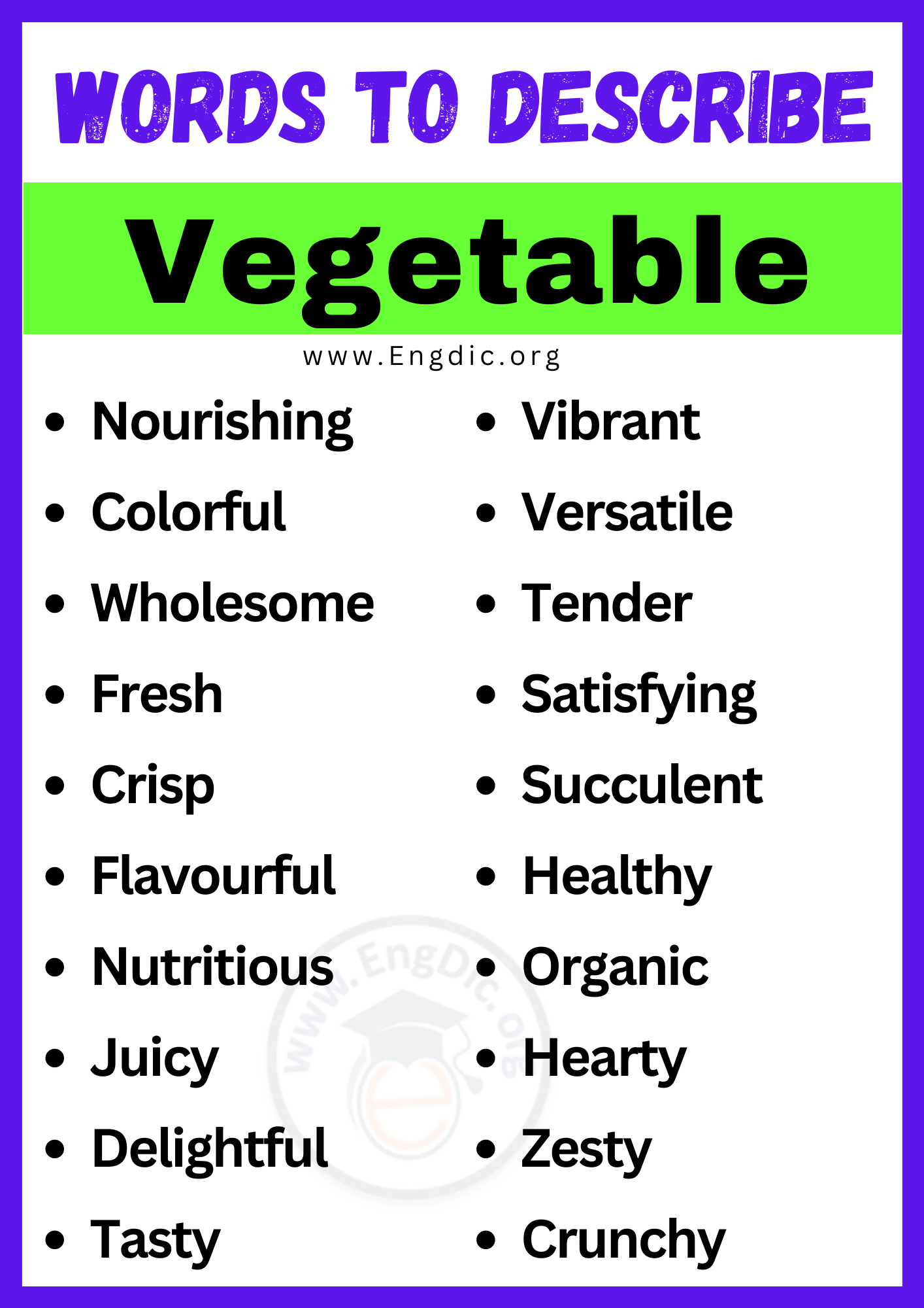 Words to Describe Vegetable