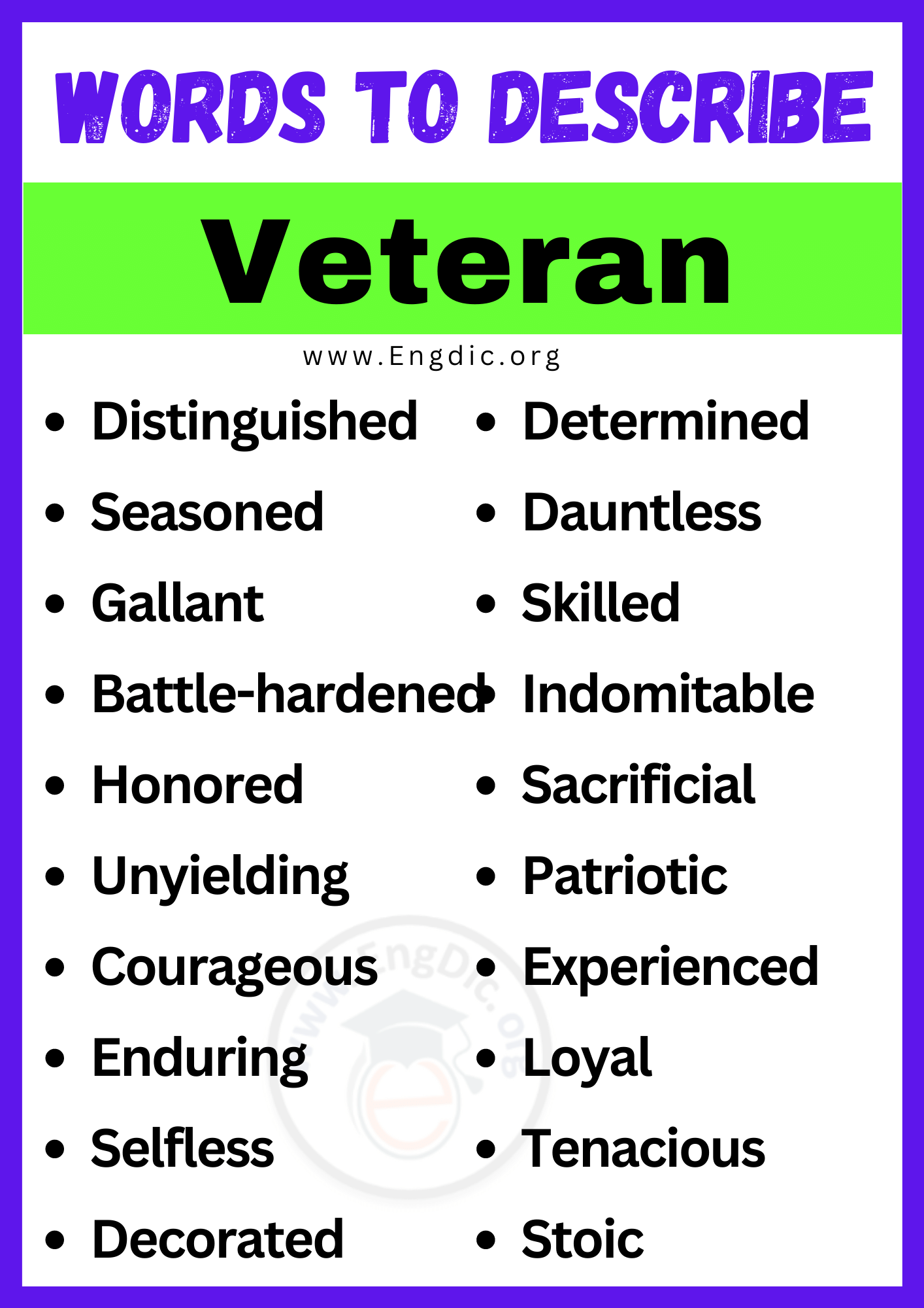 Words to Describe Veteran