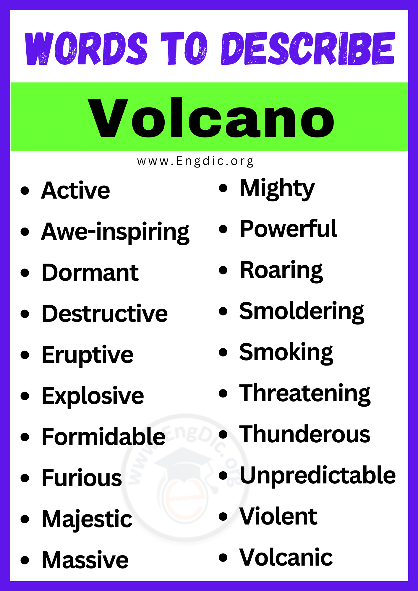 Words to Describe Volcano