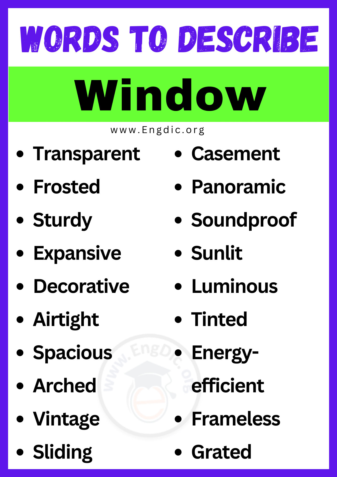 Words to Describe Window