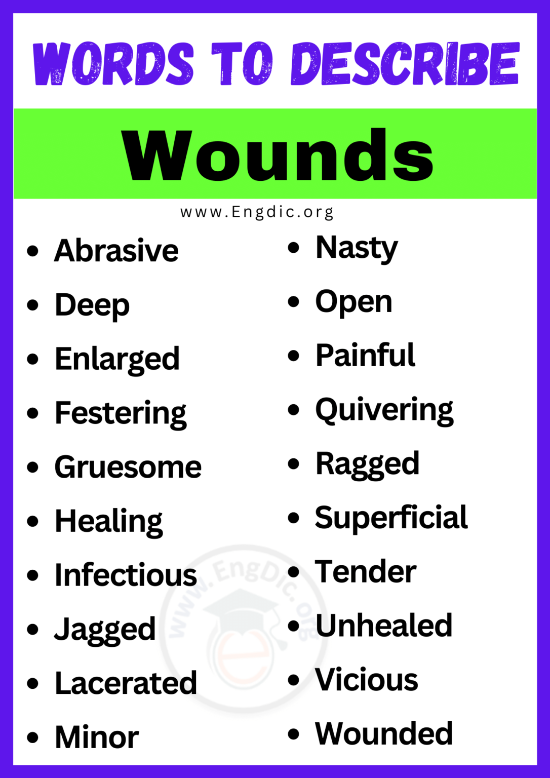 20+ Best Words to Describe Wounds, Adjectives for Wounds - EngDic