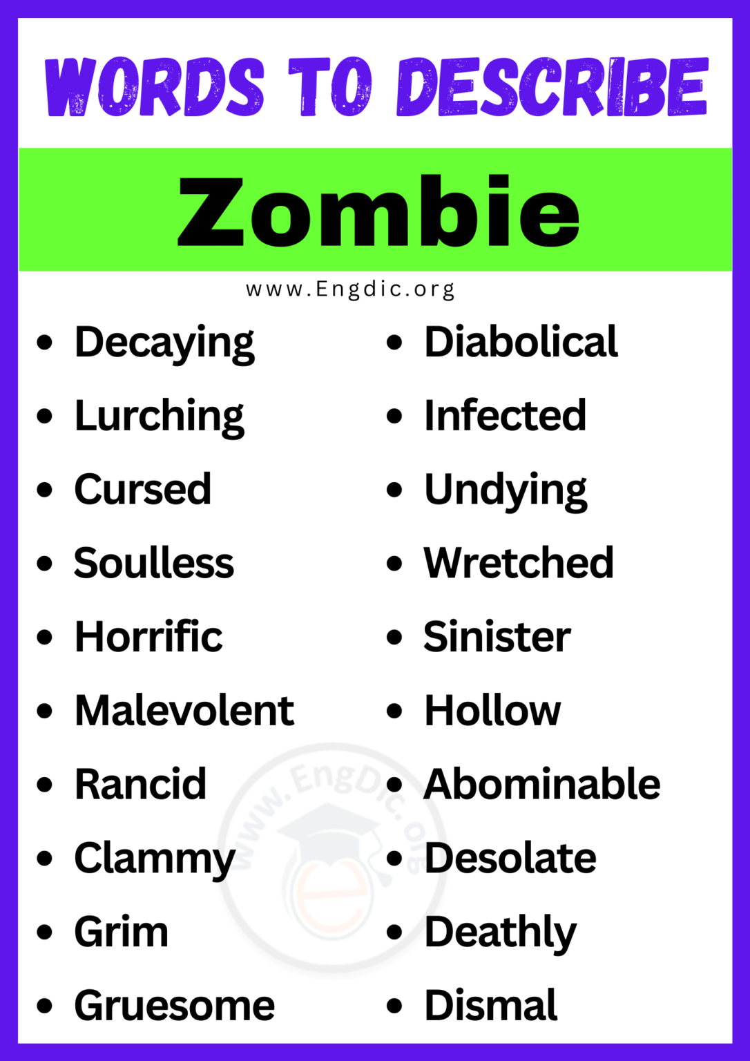 creative writing describe zombie