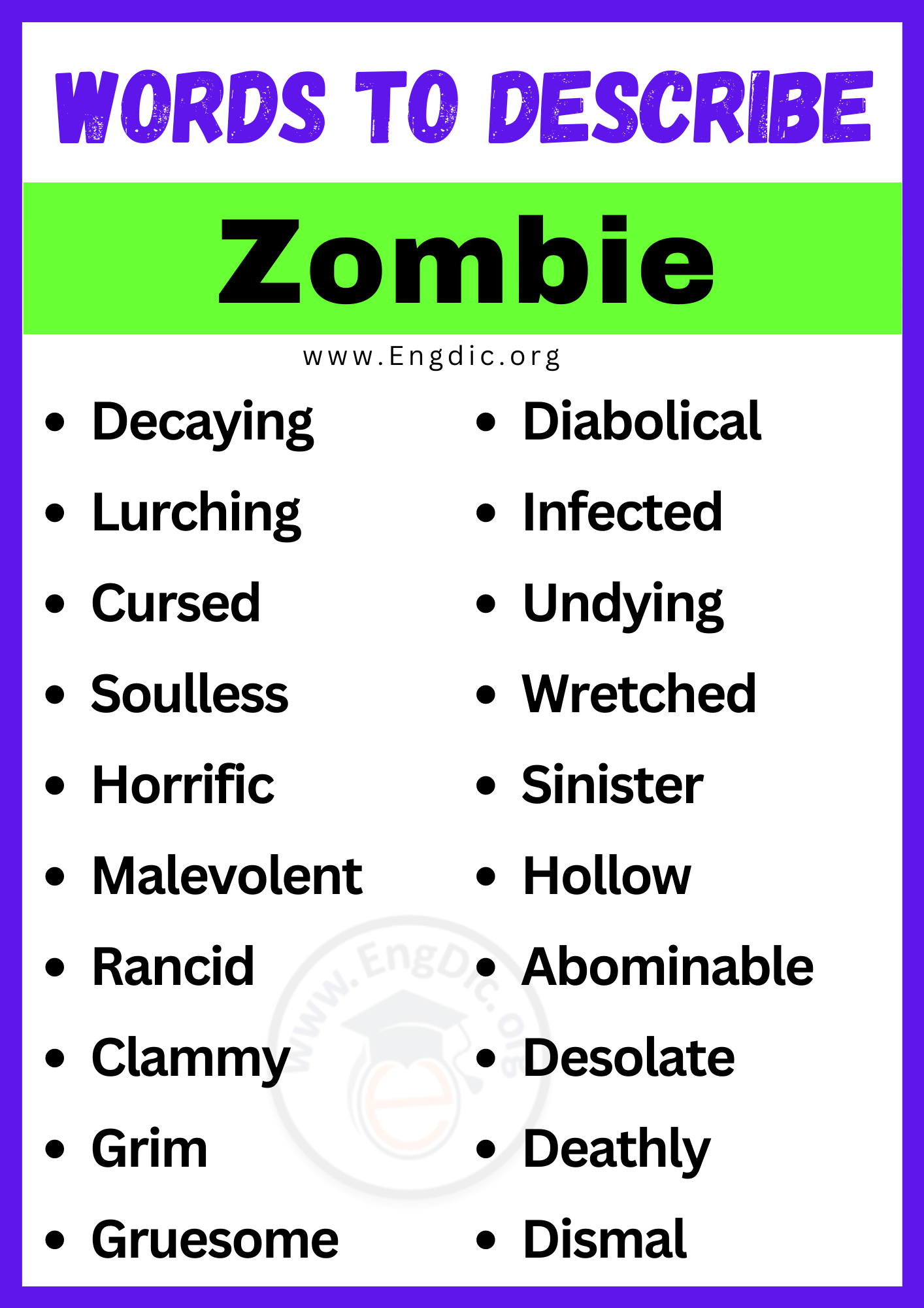 Words to Describe Zombie