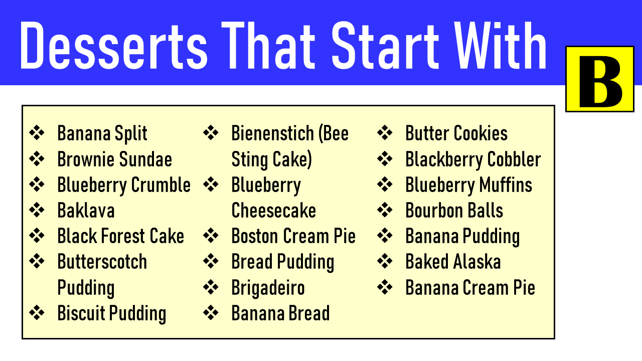 desserts that start with b