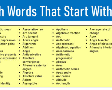 100 Math Words That Start With A