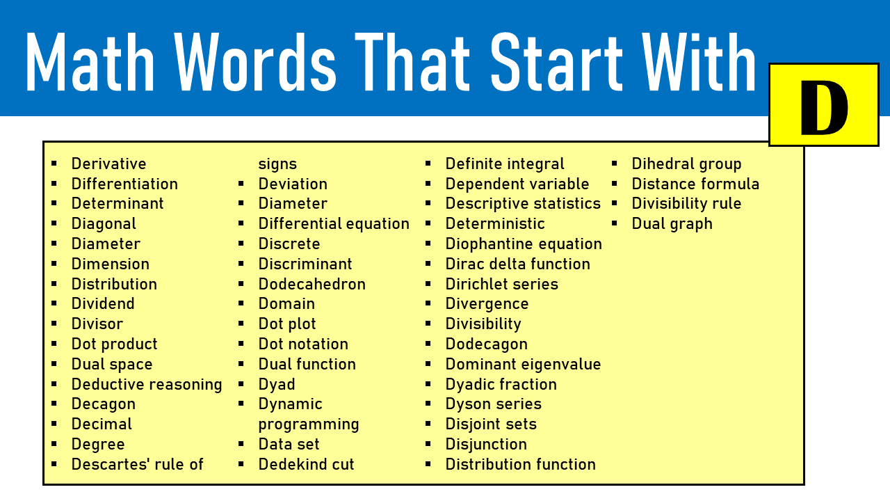 math words that start with d
