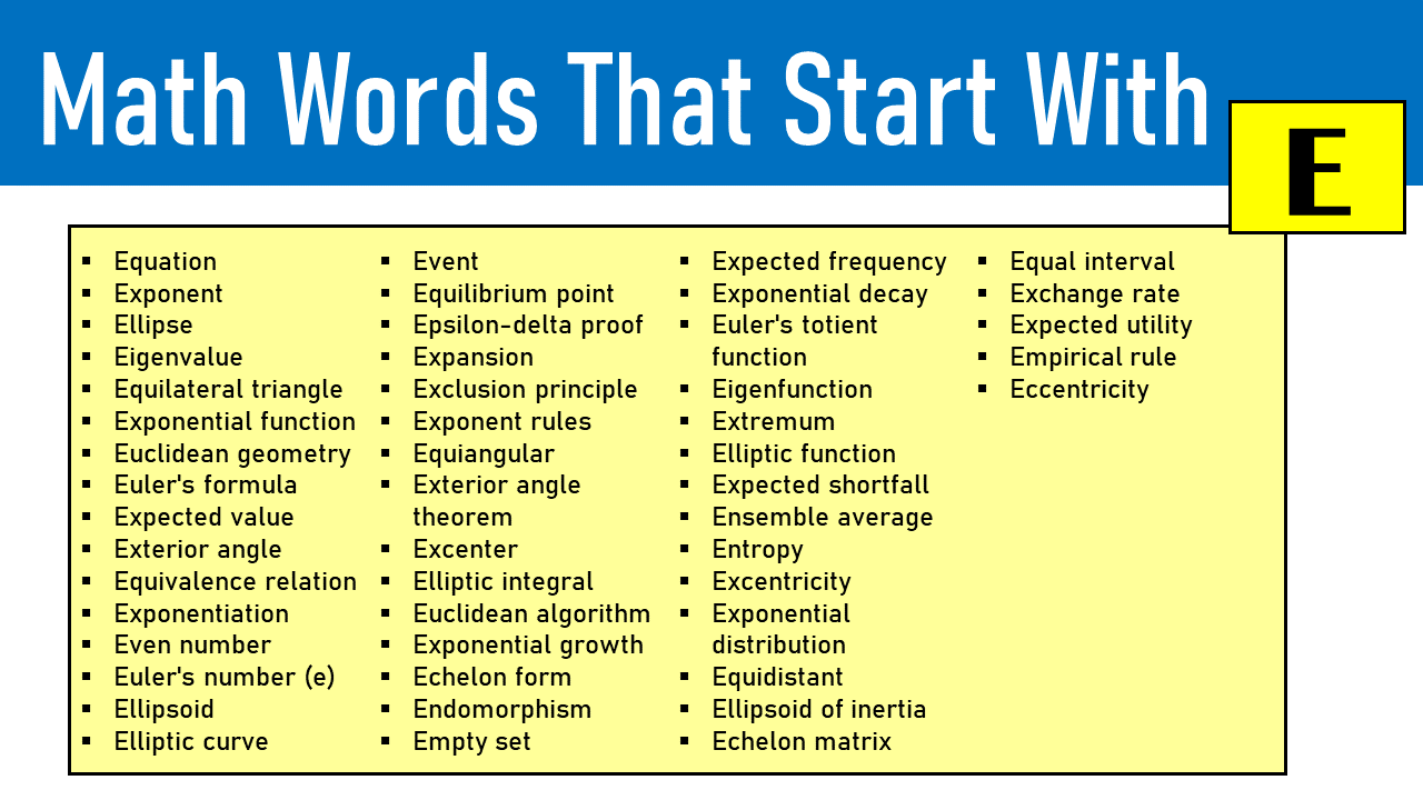 math words that start with e