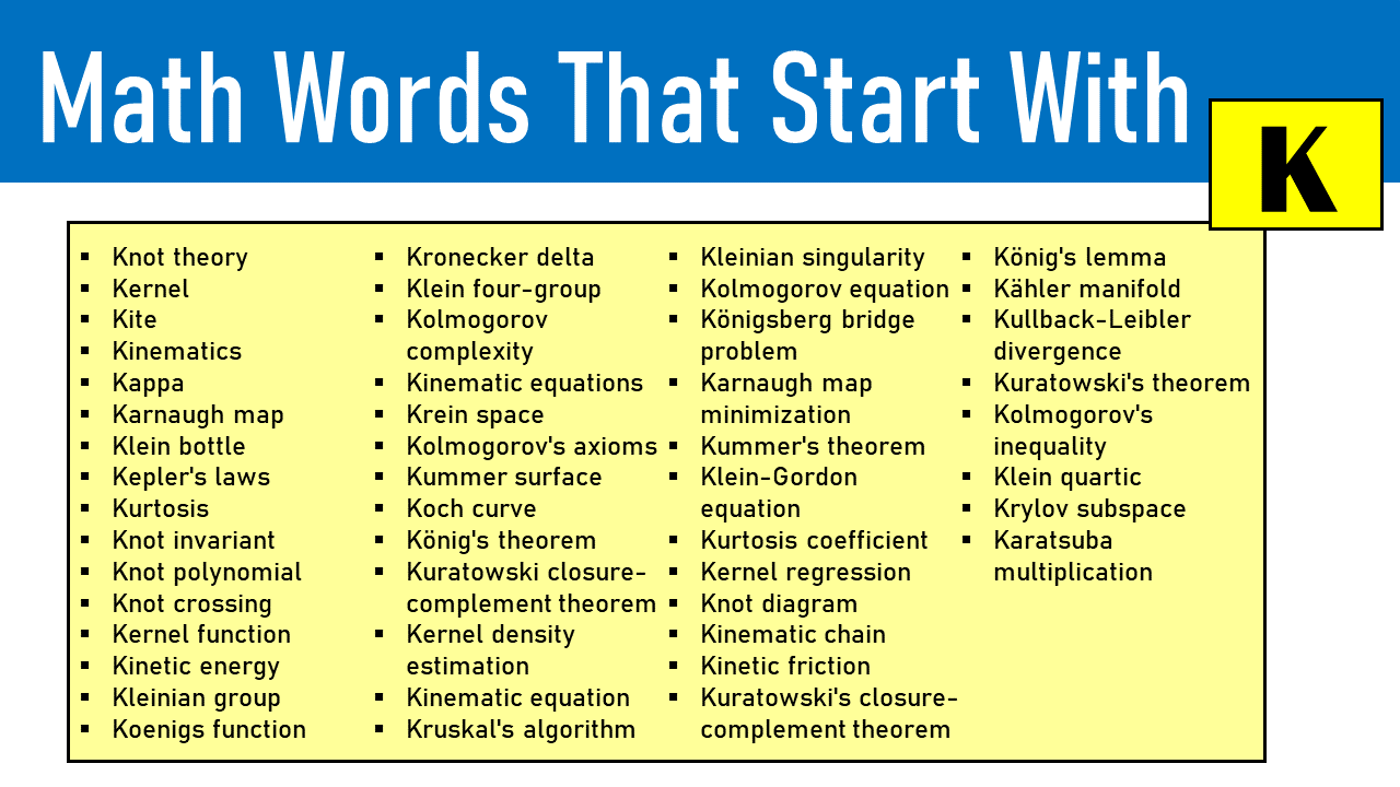 math words that start with k