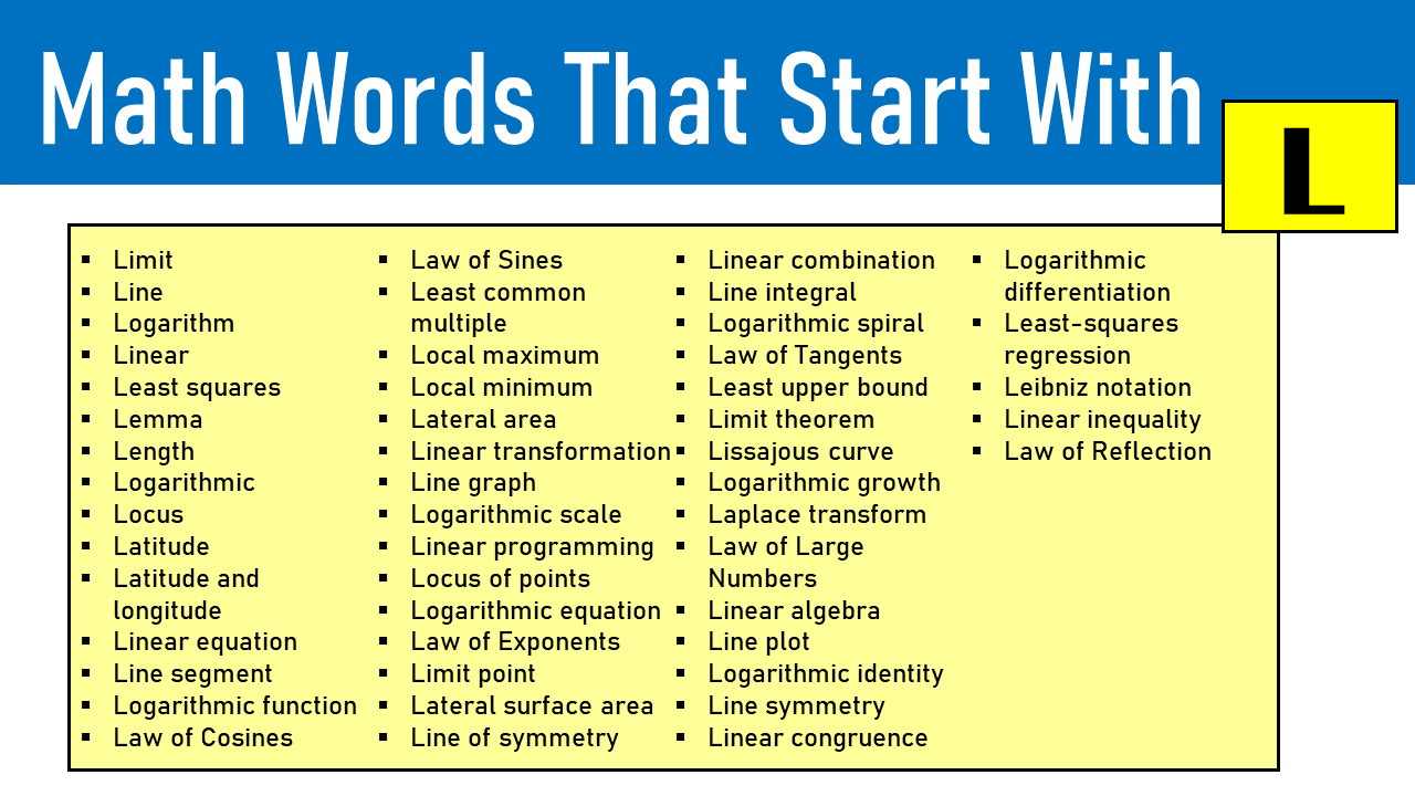 math words that start with l