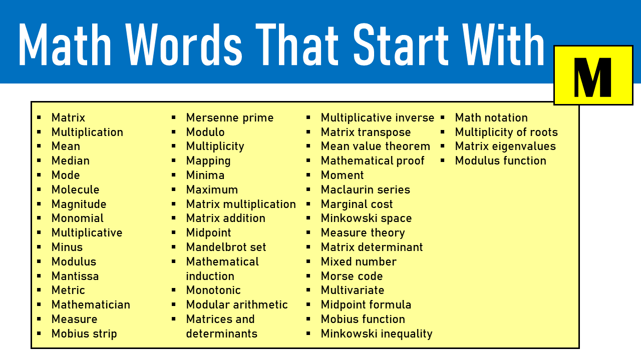math words that start with m