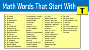 words that start with t math