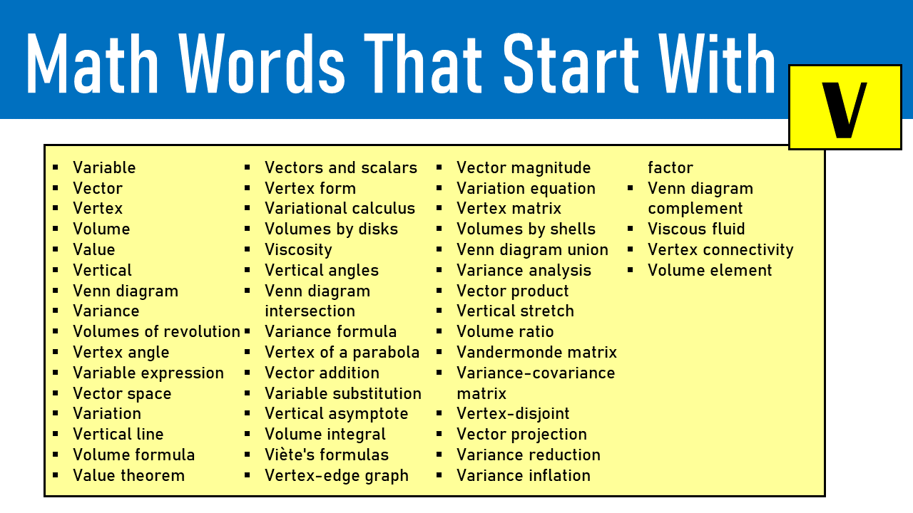 math words that start with v