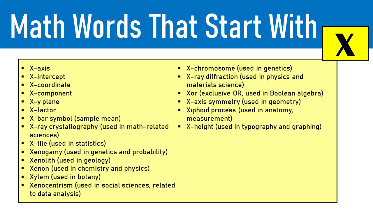 math words that start with x