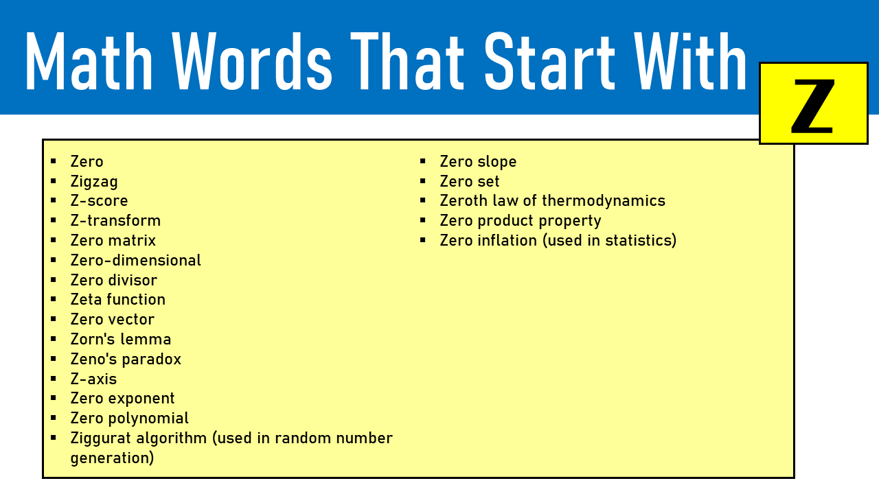 math words that start with z