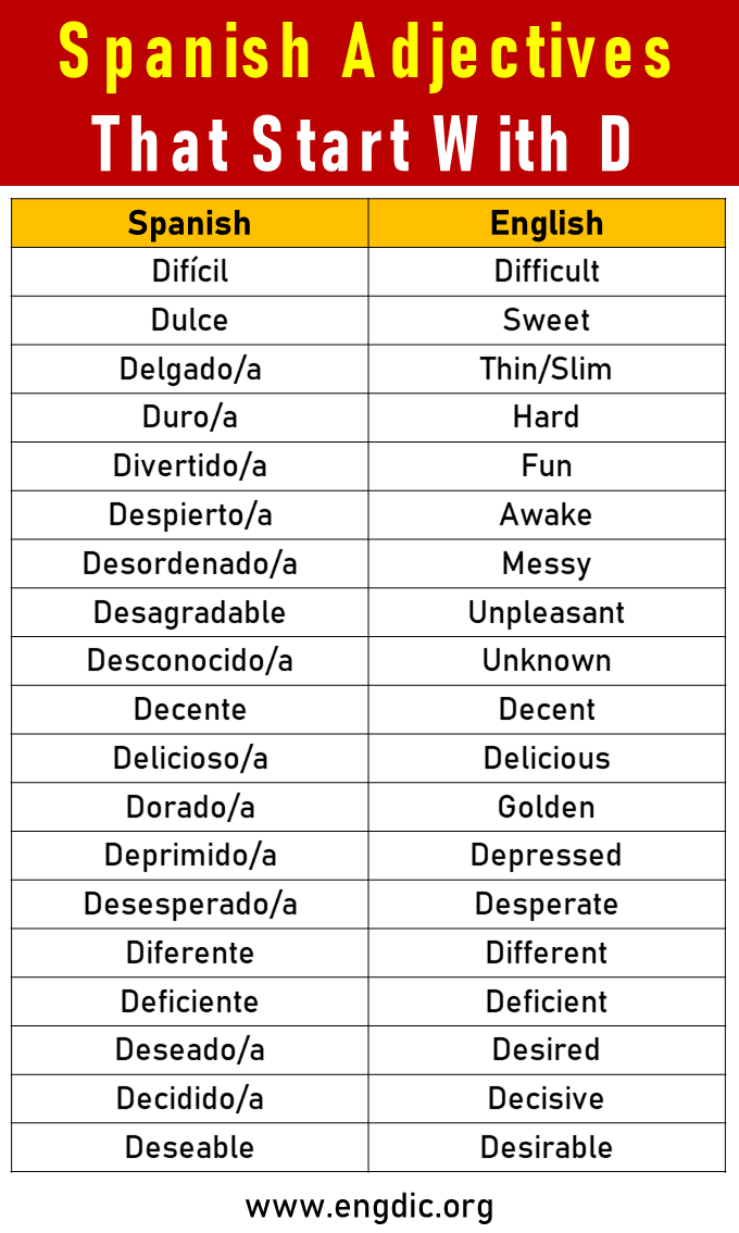 spanish adjectives that start with d