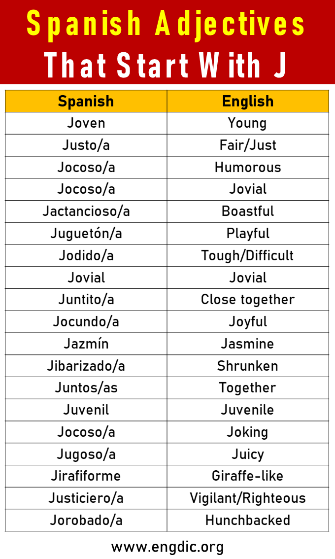 spanish adjectives that start with j