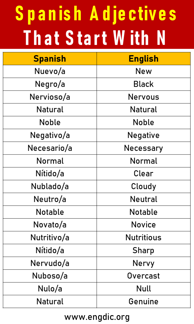 spanish adjectives that start with n