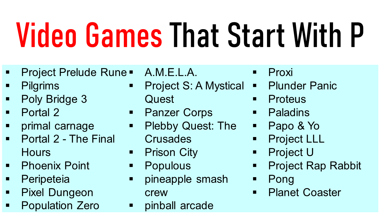 Video Games That Start With P