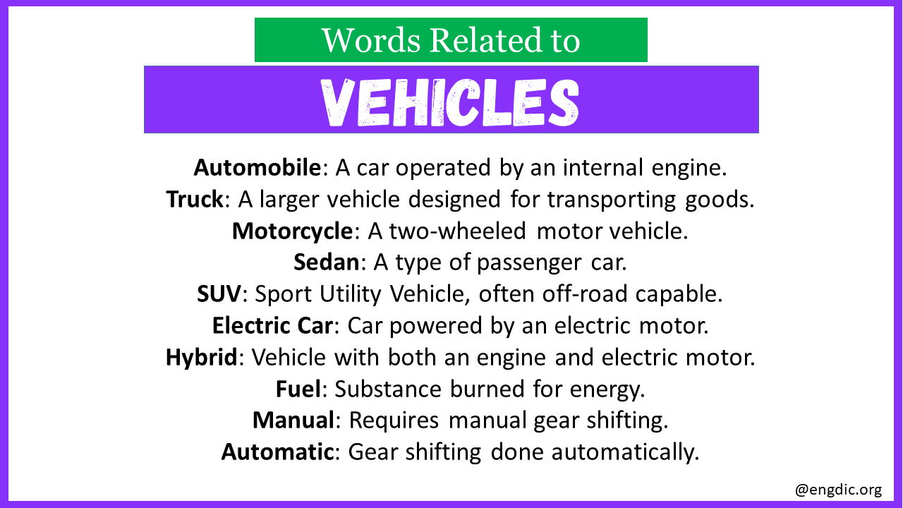 Words Related to Vehicles