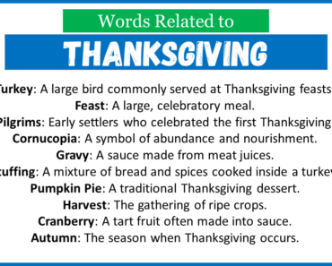 Top 30 Words Related to Thanksgiving