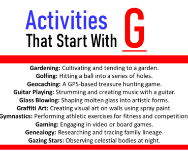 100+ Best Activities That Start With G