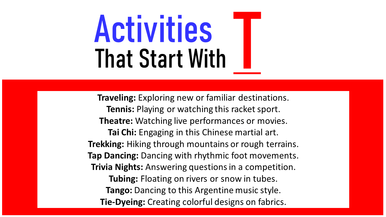 Activities that start with t