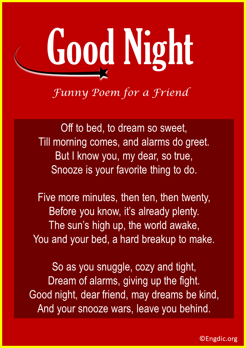 Funny Good Night Poems for Friend