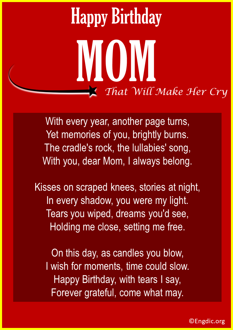 Happy Birthday Mom Poems That Will Make Her Cry