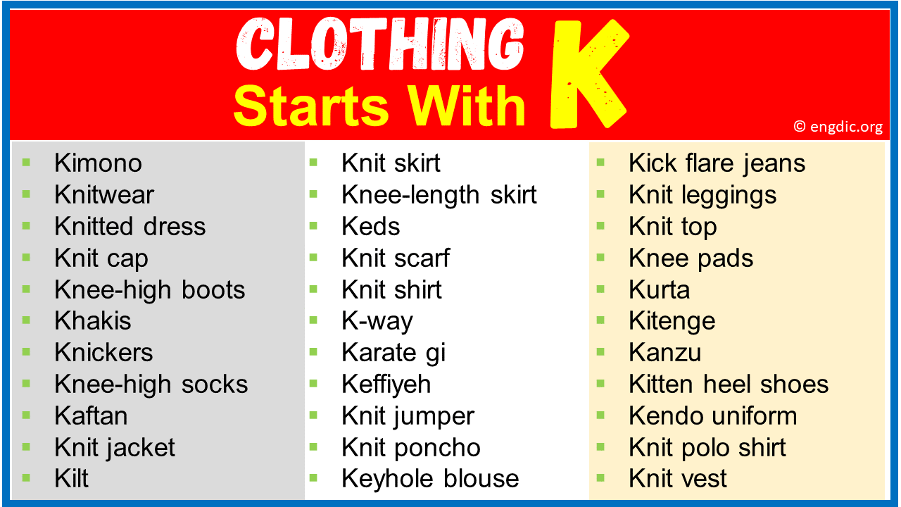 Clothing That Starts With K