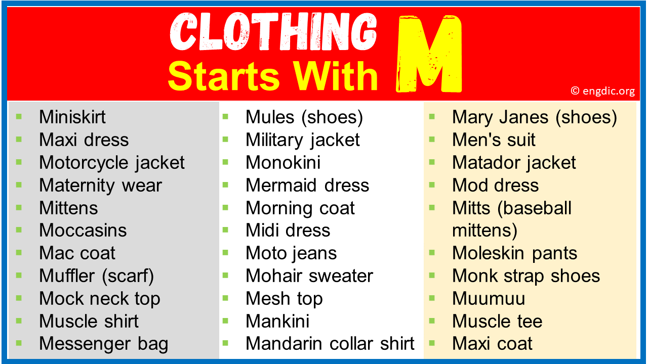 Clothing That Starts With M