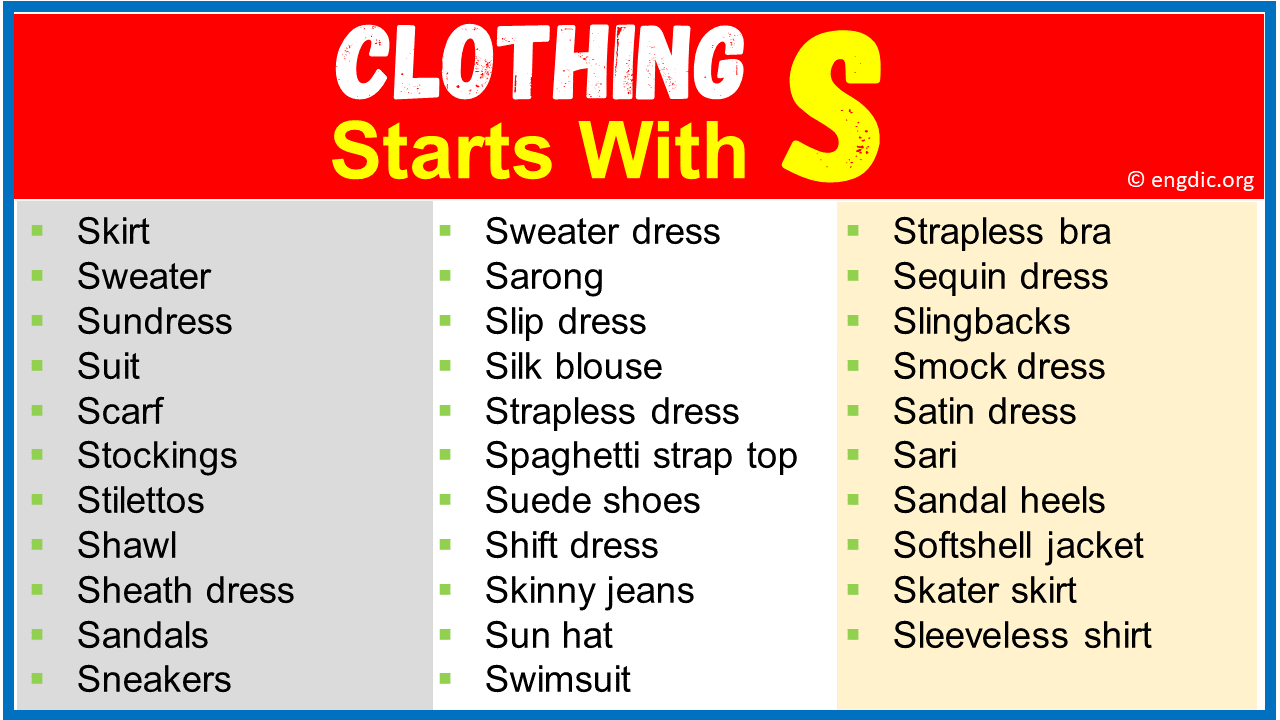 Clothing That Starts with S (Men, Women & Brands) – EngDic
