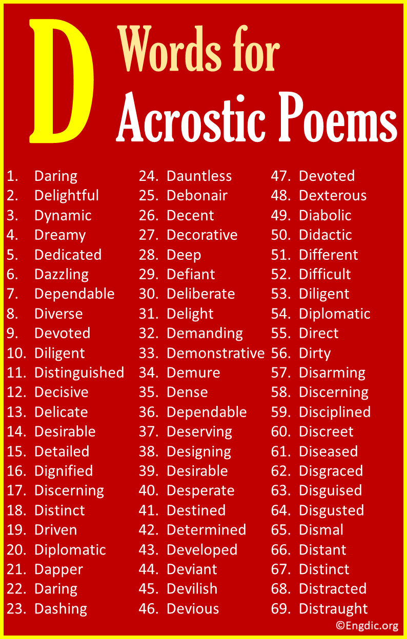 D Words for Acrostic Poems