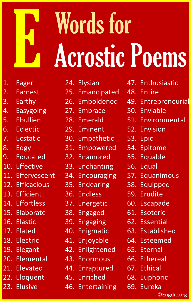 E Words for Acrostic Poems