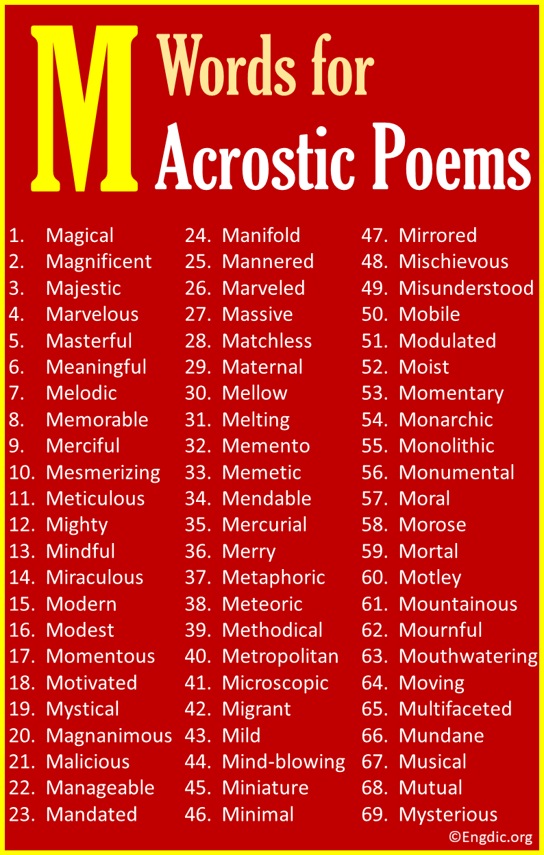 M Words for Acrostic Poems