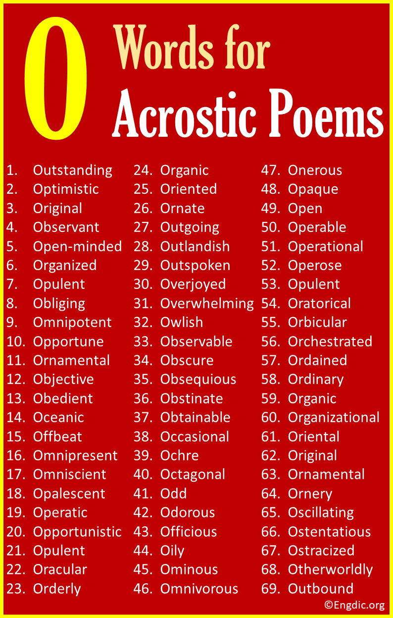 O Words for Acrostic Poems