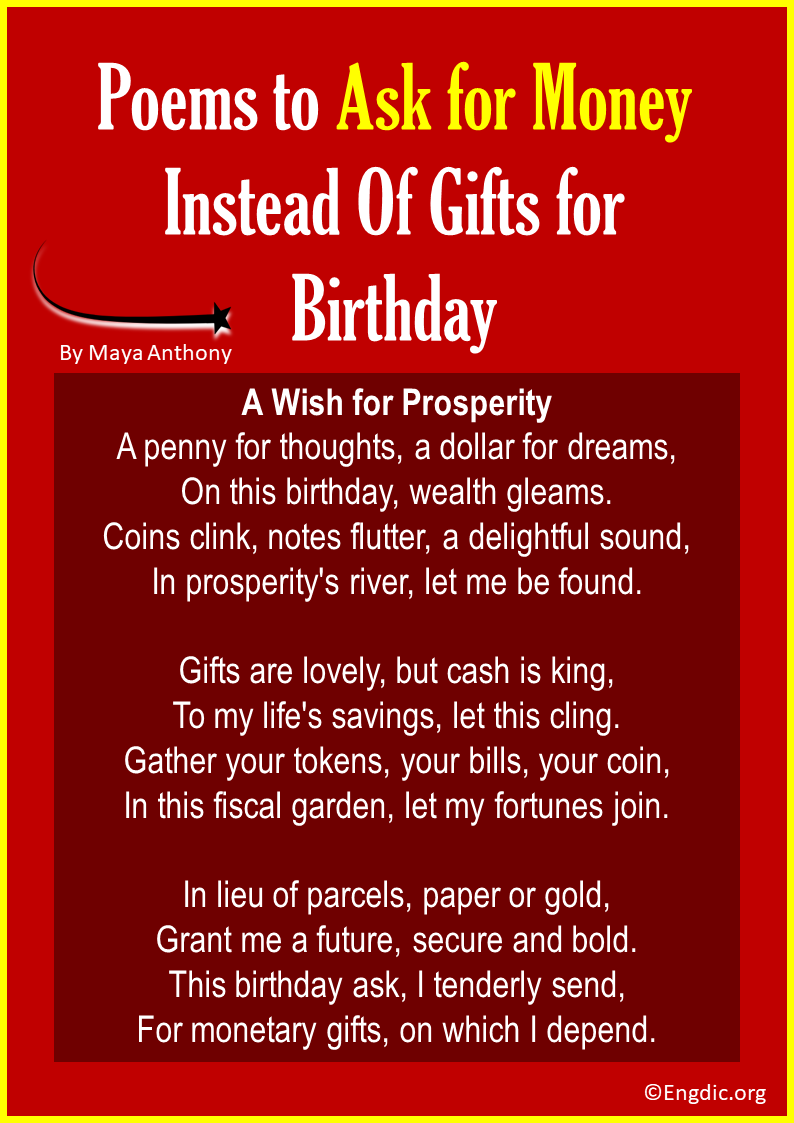 Poems to Ask for Money Instead Of Gifts for Birthday