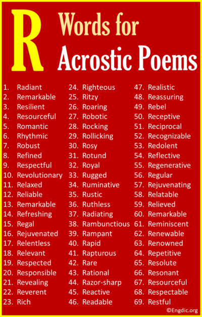 R Words for Acrostic Poems (100 Words) - EngDic