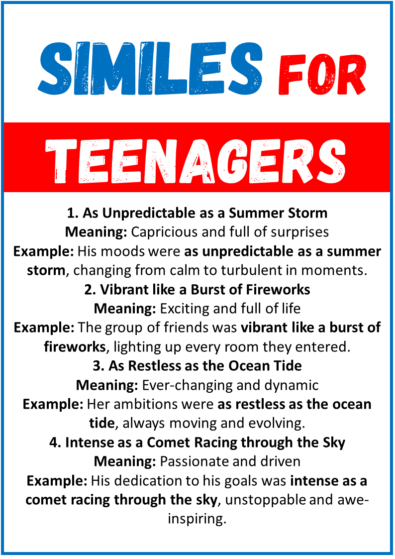 Similes for Teenagers